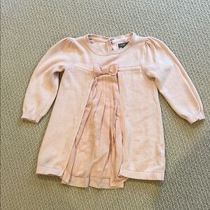 Baby GAP Pink Knit Dress 18-24 Months Long Sleeve Bow Pleated Front Toddler Girl